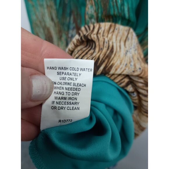 Rabbit Rabbit Rabbit Designs Womens Asymmetric Midi Dress Sz 14 Teal Brown Artsy - Picture 6 of 8